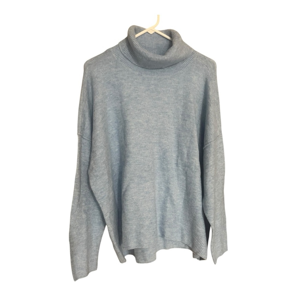 Vince Camuto Blue Heather Cowl Neck Sweater with Long Sleeves and Relaxed Fit
